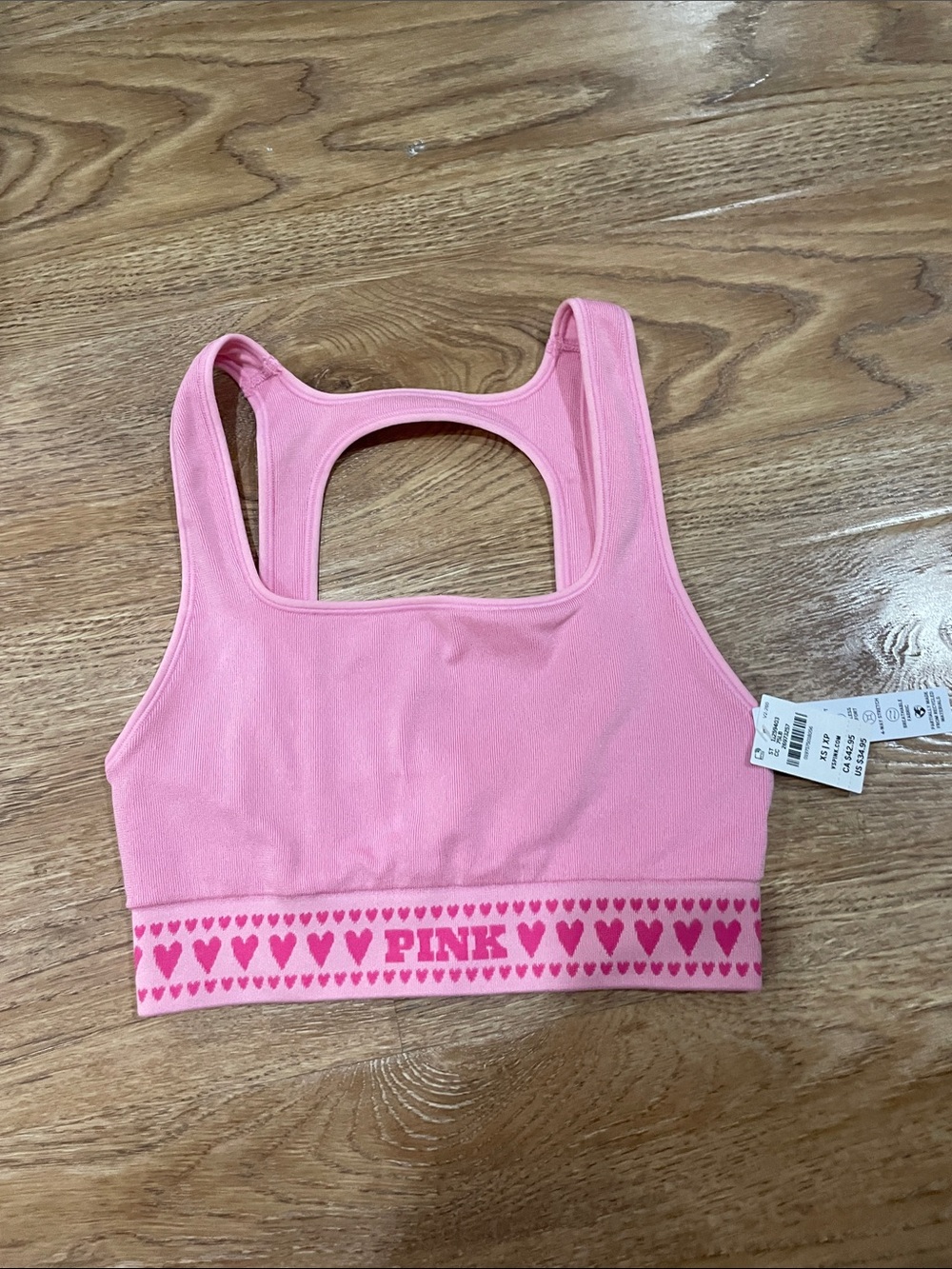 PINK Victoria's Secret Light Pink Heart-Trim Racerback Sports Bra